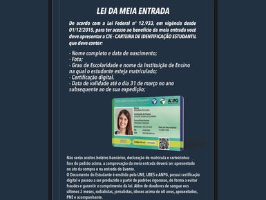 LEI DA MEIA ENTRADA - LEIA ANTES DE COMPRAR